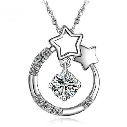 New 925 Sterling Silver Necklace For Women Round Pendent Sparkling Pave CZ Necklace Fashion Anniversary Birthday Jewelry Gifts