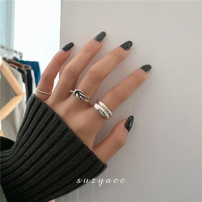925 Sterling Silver Geometric Multilayer Round Bead Ring Female Fashion Punk Temperament Prevent Allergy Charm Jewelry
