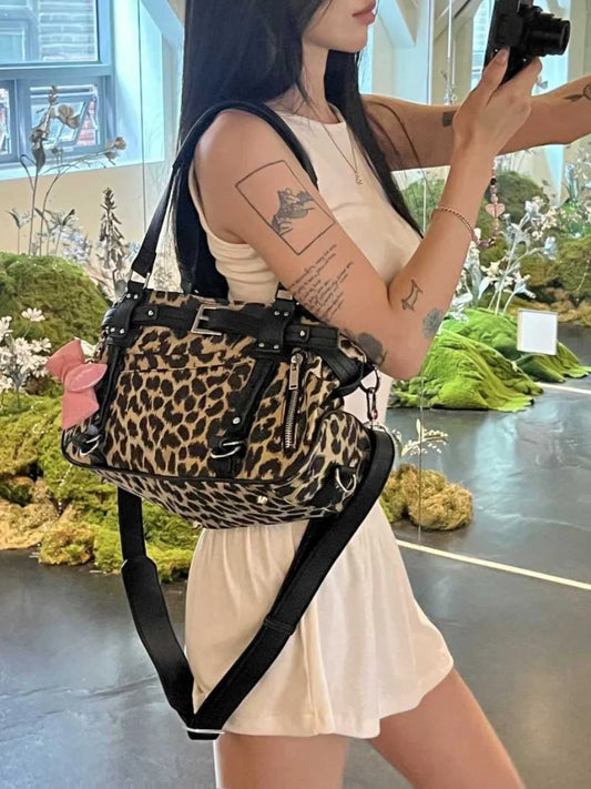 Trendy Fitn Yoga Bag 2024 Large Capaci Commuter Crossbody Handbag Women's Bag Soft Handle Leopard Print Boston Bag