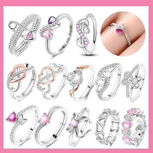 Ring 925 Sterling Silver Heart, Red, Pink, White, Blue Ring for Women Holiday Jewelry Gift