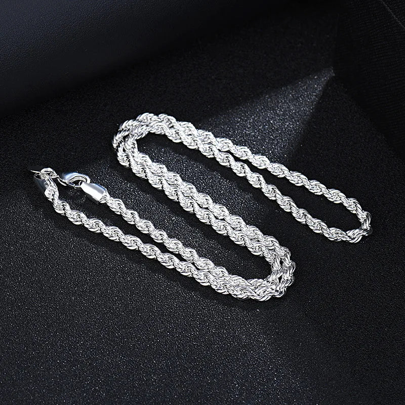 New 925 Sterling Silver 4MM Women Men chain Male Twisted Rope Necklace Fashion Silver Jewelry