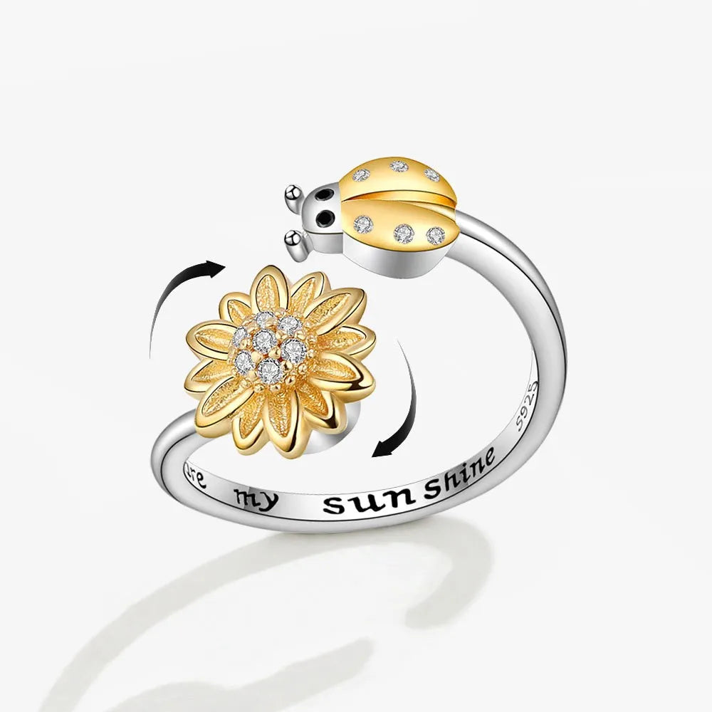 Shining Crystal Sunflower And Bee Fidget Spinner Rings For Women Anti Anxiety Control Anti Stress Rotating Ring Girls Gift