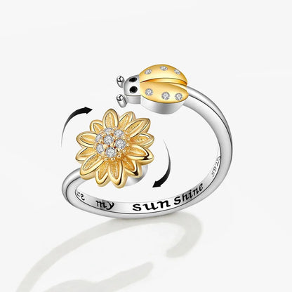 Shining Crystal Sunflower And Bee Fidget Spinner Rings For Women Anti Anxiety Control Anti Stress Rotating Ring Girls Gift