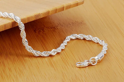 Charm 925 sterling silver Accessories Men 4MM 40-60cm 2PCS Rope Chain Necklace Bracelet Women Fashion Wedding Gift Jewelry
