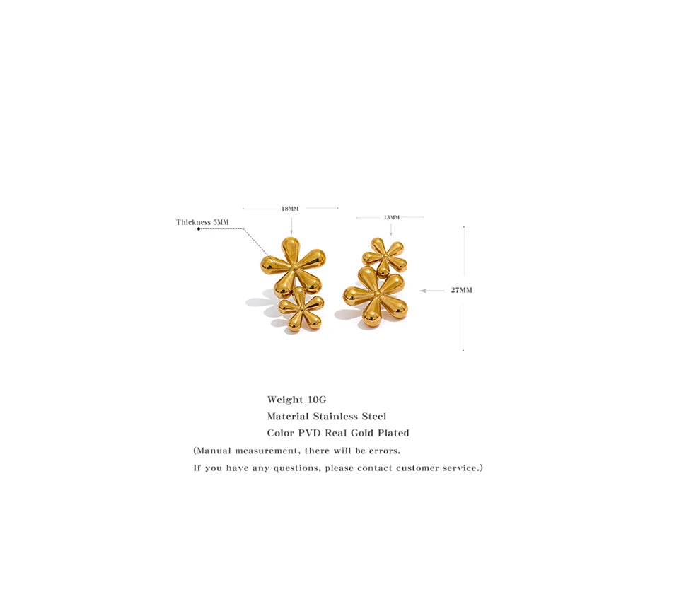 Elysium 316L Stainless Steel Flower Stud Earrings Fashion Metal 18K Gold Color Plated Rust Proof Texture Charm Jewelry for Women