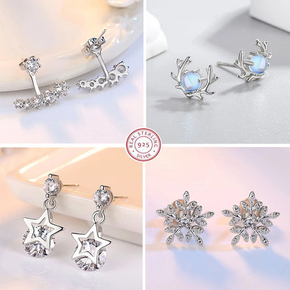 925 Sterling Silver Jewelry Women Fashion Cute Tiny Clear Crystal CZ Stud Earrings Gift for Girls Teens Lady R003