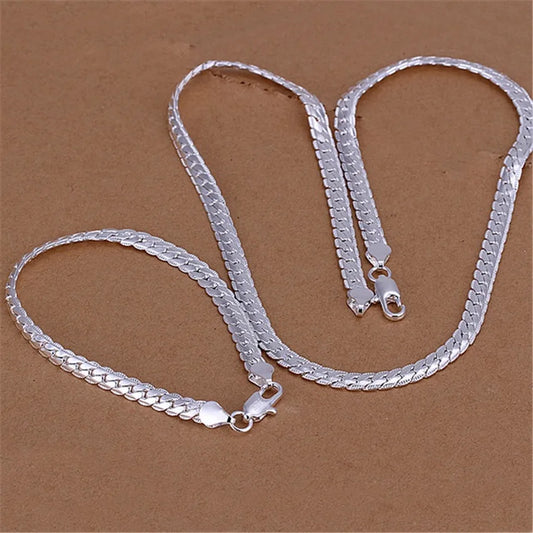 925 Sterling Silver 8/16/18/20/22/24 Inch 6mm Side Chain Necklace Bracelet For Woman Men Fashion Charm Wedding Jewelry
