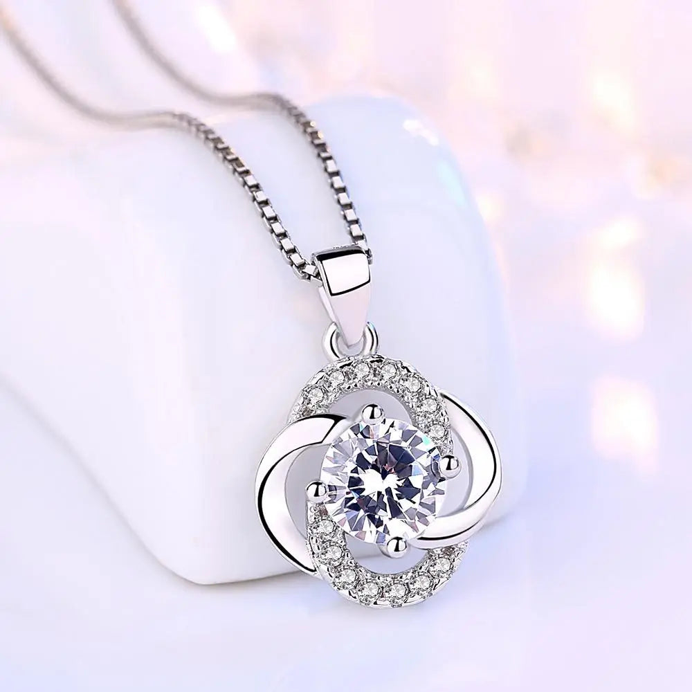 New 925 Sterling Silver Necklace For Women Round Pendent Sparkling Pave CZ Necklace Fashion Anniversary Birthday Jewelry Gifts