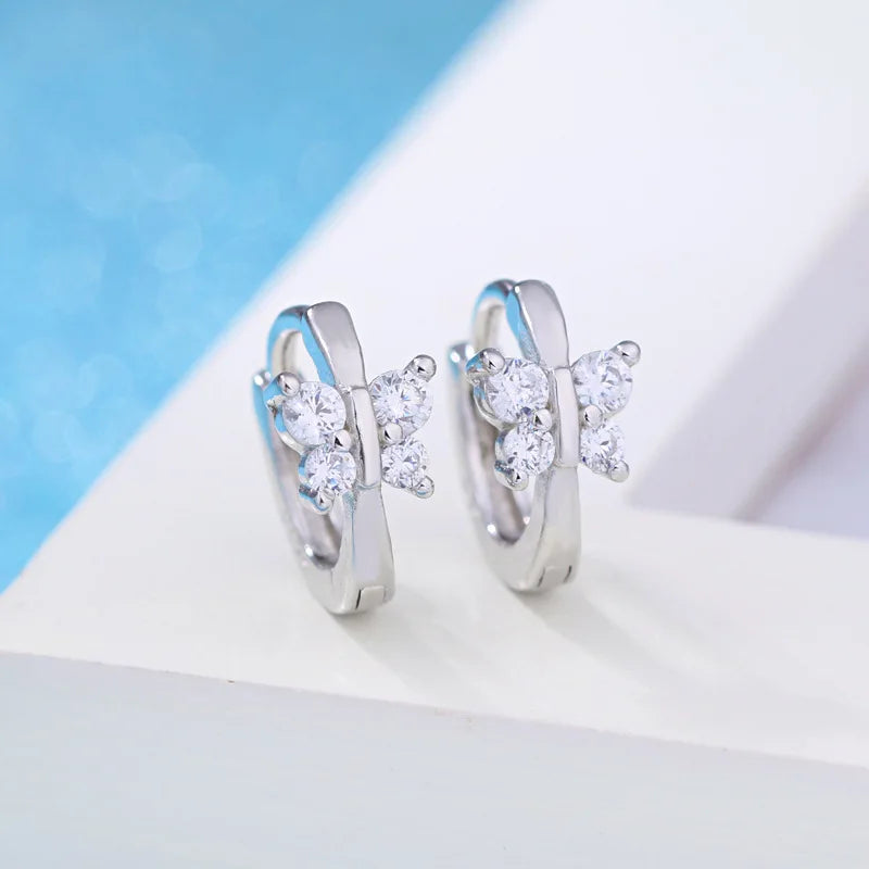 925 Silver Women Hoop Earrings Fashion Pendientes Gift For Female Girl Sparkling Pave CZ U Heart Shape Star Moon