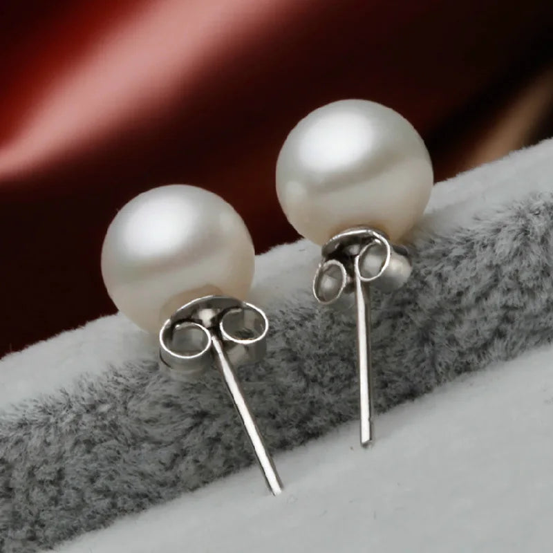 925 Sterling Silver 6mm/8mm/10mm/12mm Freshwater Cultured Pearl Button Ball Stud Earrings For Women As Best Gifts Jewerly