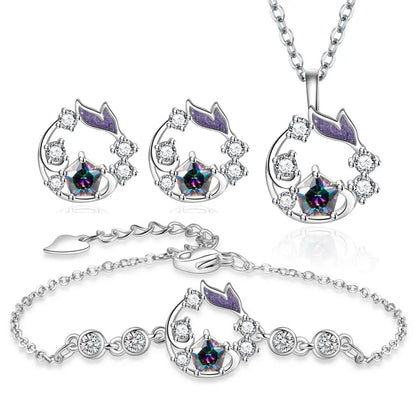 925 Sterling Silver Jewelry Sets For Women Heart Zircon Ring Earrings Necklace Wedding Bridal Elegant Christmas