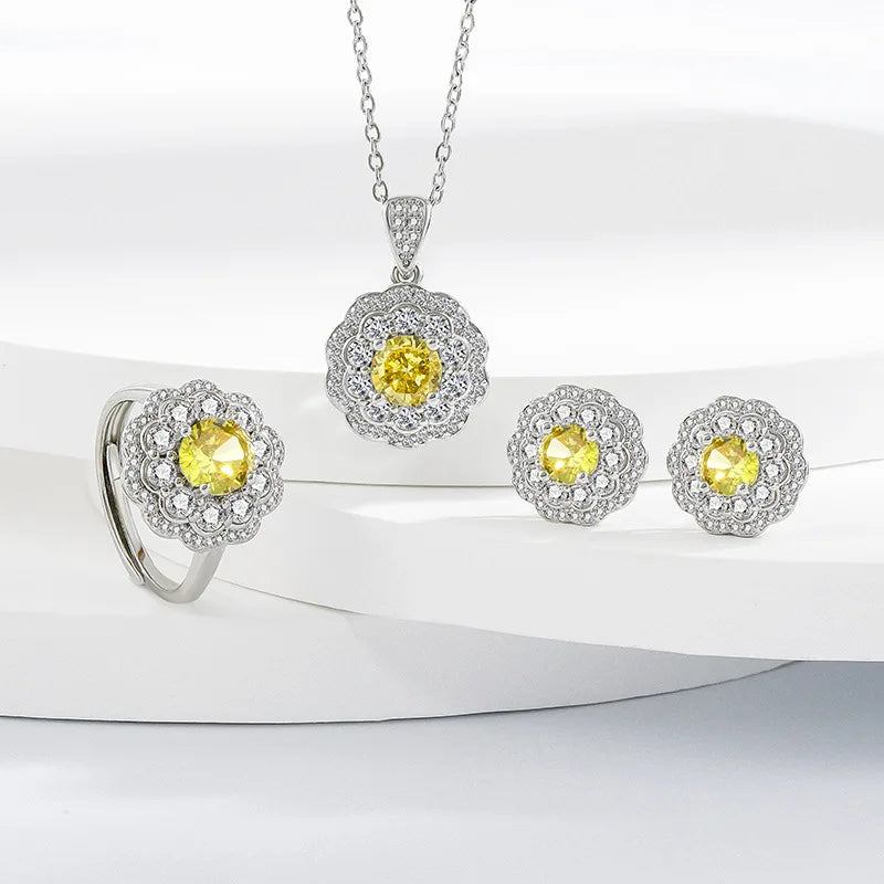 925 Sterling Silver Elegant Jewelry Sets Ring Earrings Necklace For Women Rectangle Geometry Zircon Wedding Accessories