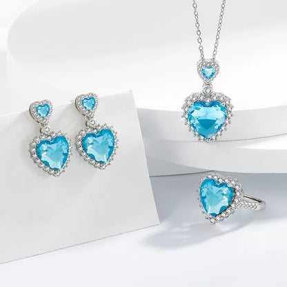 925 Sterling Silver Jewelry Sets For Women Heart Zircon Ring Earrings Necklace Wedding Bridal Elegant Christmas
