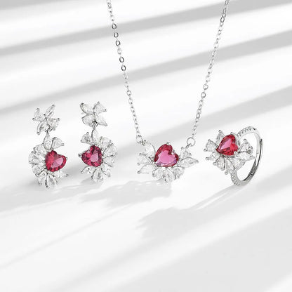 925 Sterling Silver Jewelry Sets For Women Heart Zircon Ring Earrings Necklace Wedding Bridal Elegant Christmas