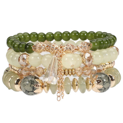 WG Multilaye Bohemian Stackable Beads Bracelet Imitation Agate Chain Tassel Colored Glass Crystal Bracelet Jewelry