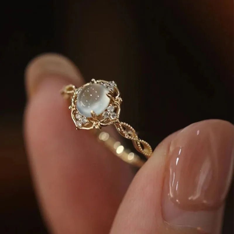 925 Stamp Silver Color Opal Ring for Women Girl Braided Hollow Romantic Jewelry Engagement