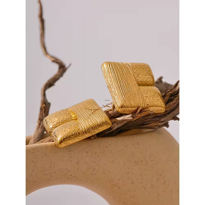 Elysium New Fashion 316L Stainless Steel Square Stud Earrings Charm Metal Texture 18K Gold Plated Waterproof Statement Jewelry