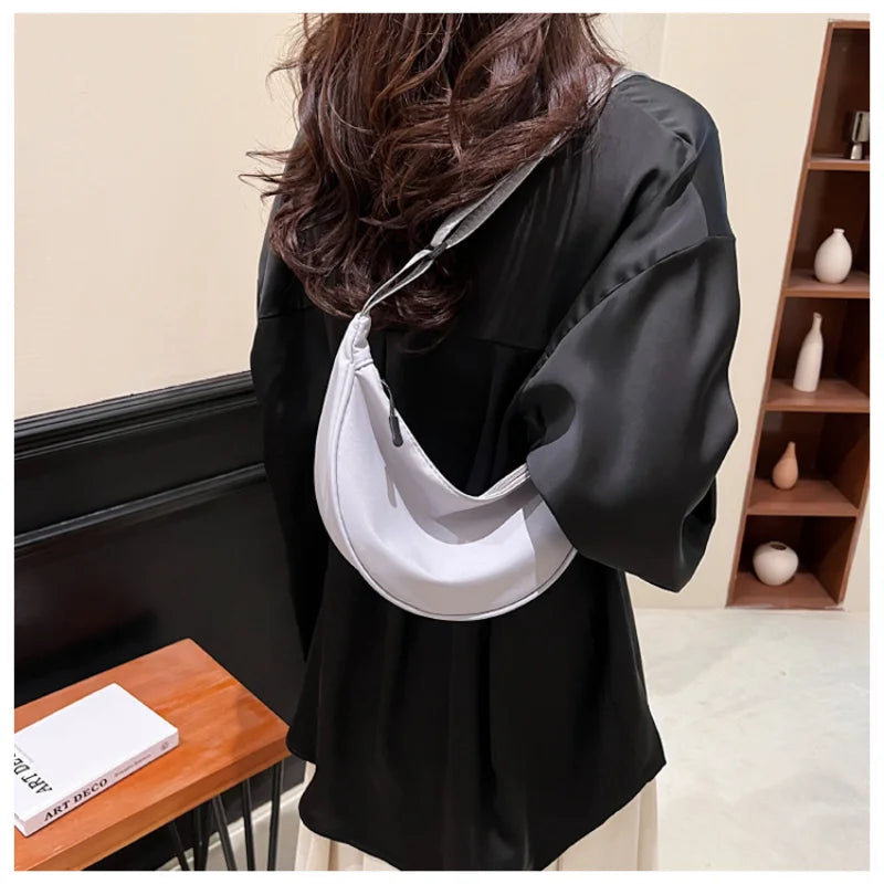 Simple Design Women's Messenger Bag Fashion Ladies Nylon Hobos Small Shoulder Bags Vintage Female Girls Purse Cloth Handbags