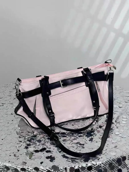 Large Capaci Retro Motorcycle Y2K Spicy Girl Tote Bag Rivet Decorated Single oulder Slant Cross Bag Faionable Trendy