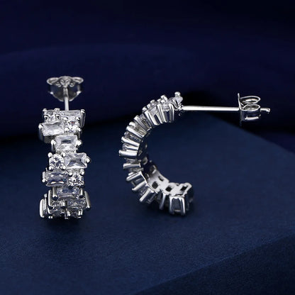 New 925 Silver Women Hoop Earrings Fashion Pendientes Gift For Female Girl Sparkling Pave CZ U Heart Shape Star Moon Earring