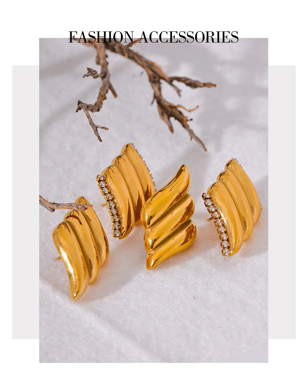 Elysium High Quality Stainless Steel Geometric CZ Stud Earrings Waterproof Zircon Personalized Metal Versatile Jewelry Gala Gift