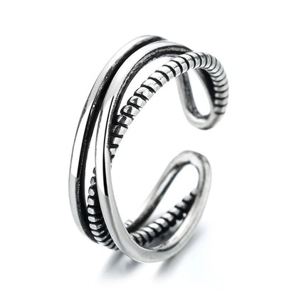 925 Sterling Silver Geometric Multilayer Round Bead Ring Female Fashion Punk Temperament Prevent Allergy Charm Jewelry