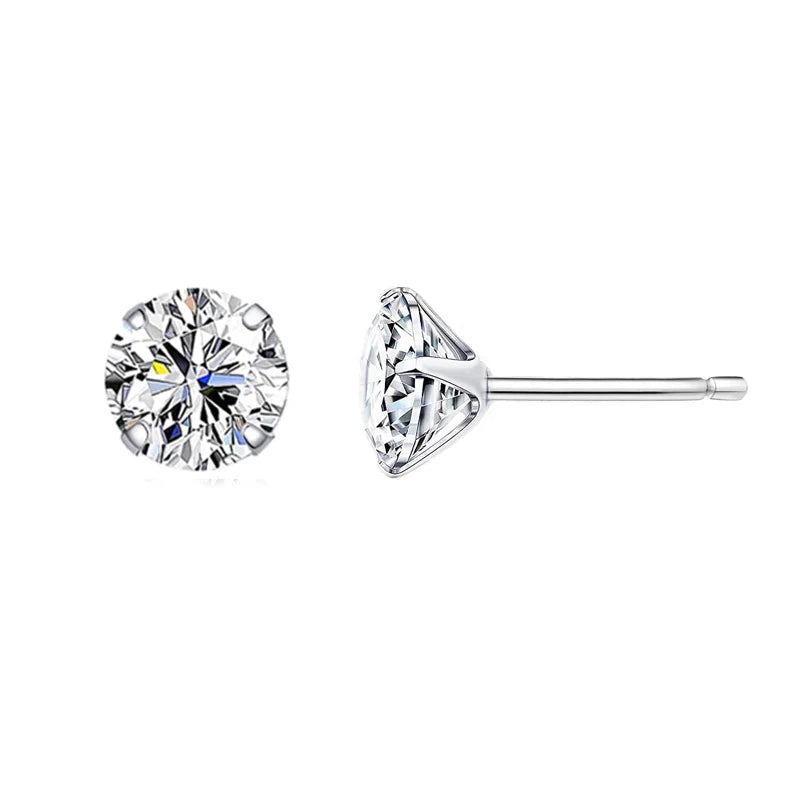 CZ Stud Earrings 925 Sterling Silver Platinum Plated Round Cubic Zirconia Hypoallergenic Earrings 4mm 5mm 6mm 7mm BSE166