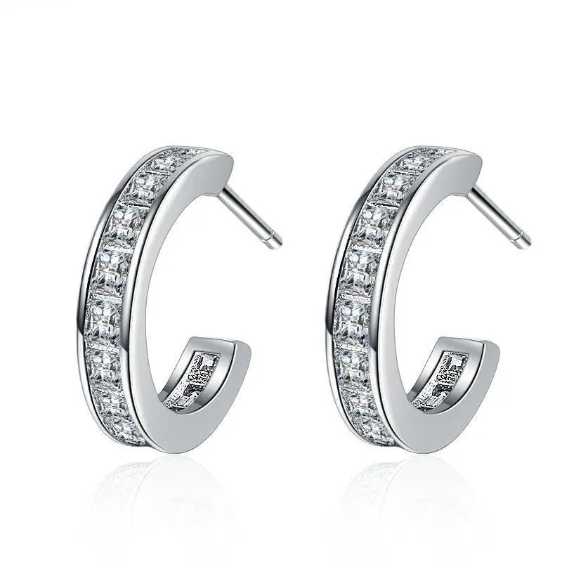 925 Silver Women Hoop Earrings Fashion Pendientes Gift For Female Girl Sparkling Pave CZ U Heart Shape Star Moon Earring E1258
