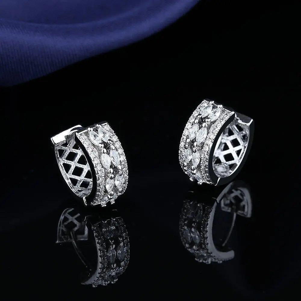 New 925 Silver Women Hoop Earrings Fashion Pendientes Gift For Female Girl Sparkling Pave CZ U Heart Shape Star Moon Earring