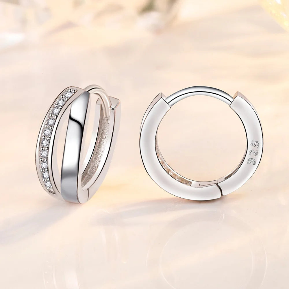 925 Silver Women Hoop Earrings Fashion Pendientes Gift For Female Girl Sparkling Pave CZ U Heart Shape Star Moon