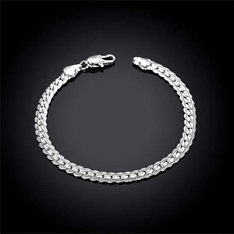 New 925 Sterling Silver 2 Piece Full Sideways Chain Necklace Bracelet For Women Men Fashion Jewelry Sets Wedding Gift