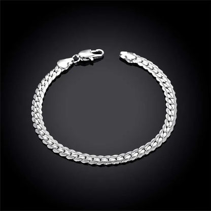 New 925 Sterling Silver 2 Piece Full Sideways Chain Necklace Bracelet For Women Men Fashion Jewelry Sets Wedding Gift