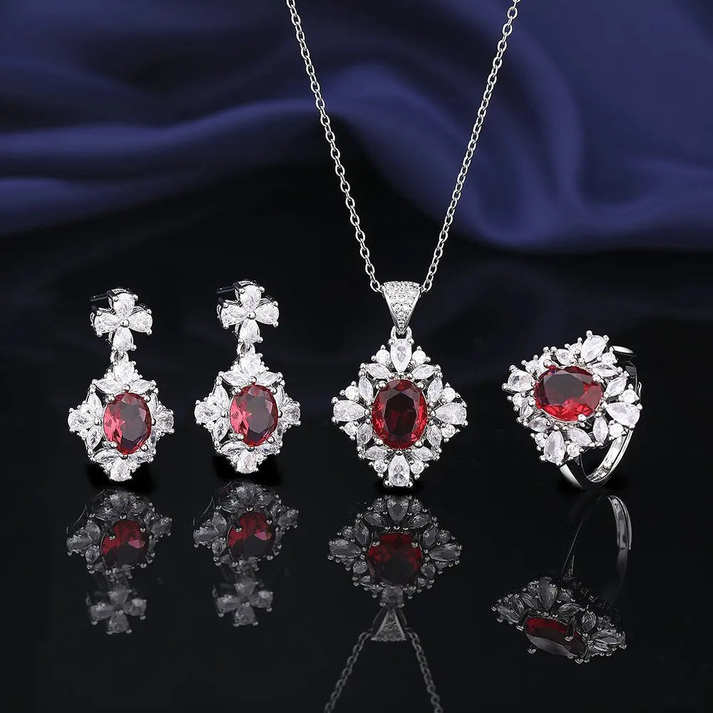 925 Sterling Silver Jewelry Sets For Women Heart Zircon Ring Earrings Necklace Wedding Bridal Elegant Christmas