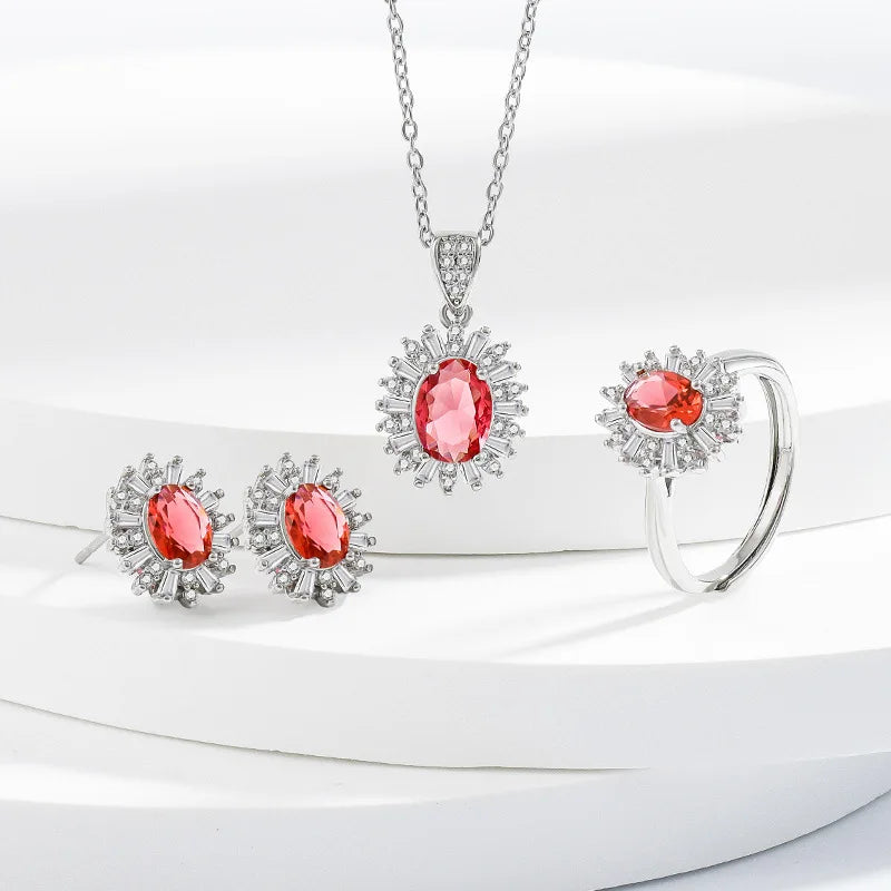 925 Sterling Silver Elegant Jewelry Sets Ring Earrings Necklace For Women Rectangle Geometry Zircon Wedding Accessories