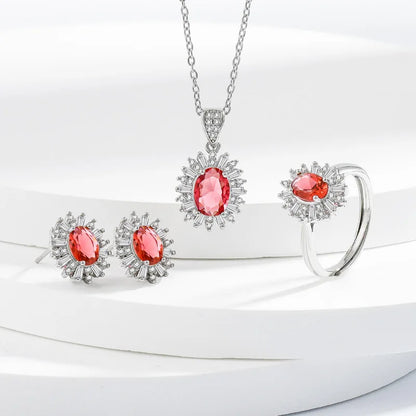 925 Sterling Silver Elegant Jewelry Sets Ring Earrings Necklace For Women Rectangle Geometry Zircon Wedding Accessories