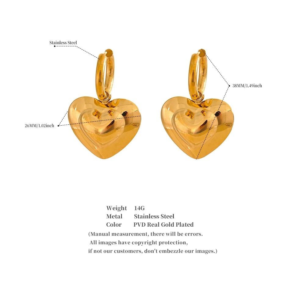 Elysium Exquisite Hollow Smooth Stereoscopic Heart Love Drop Dangle Daily Hoop Earrings Waterproof Stainless Steel Jewelry Women
