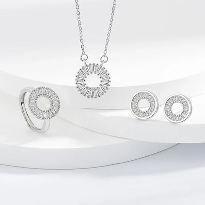 925 Sterling Silver Elegant Jewelry Sets Ring Earrings Necklace For Women Rectangle Geometry Zircon Wedding Accessories