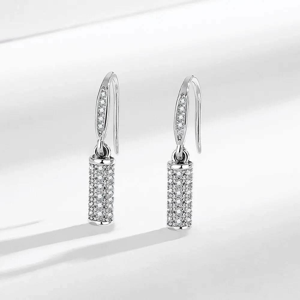 New Fashion Women Pendants Necklace Simple Geometry Square Earrings Crystal 925 Sterling Silver Color Jewelry Sets for Wedding