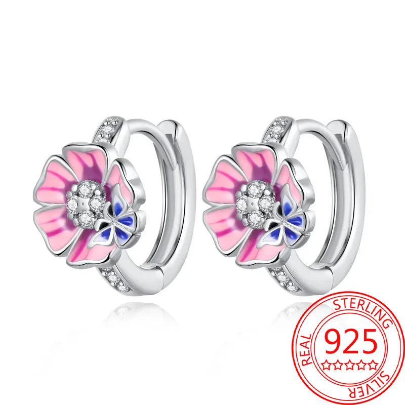 Pink Series 925 Sterling Silver Romantic Flower Butterfly Unicorn Tulip Geometry Earrings Boutique Fine Jewelry Gifts for Women