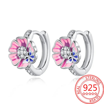 Pink Series 925 Sterling Silver Romantic Flower Butterfly Unicorn Tulip Geometry Earrings Boutique Fine Jewelry Gifts for Women