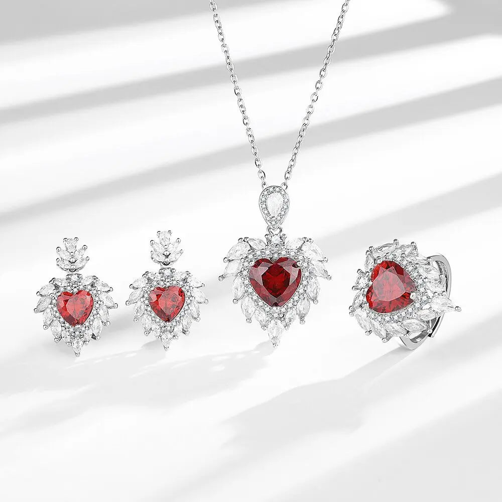 925 Sterling Silver Jewelry Sets For Women Heart Zircon Ring Earrings Necklace Wedding Bridal Elegant Christmas