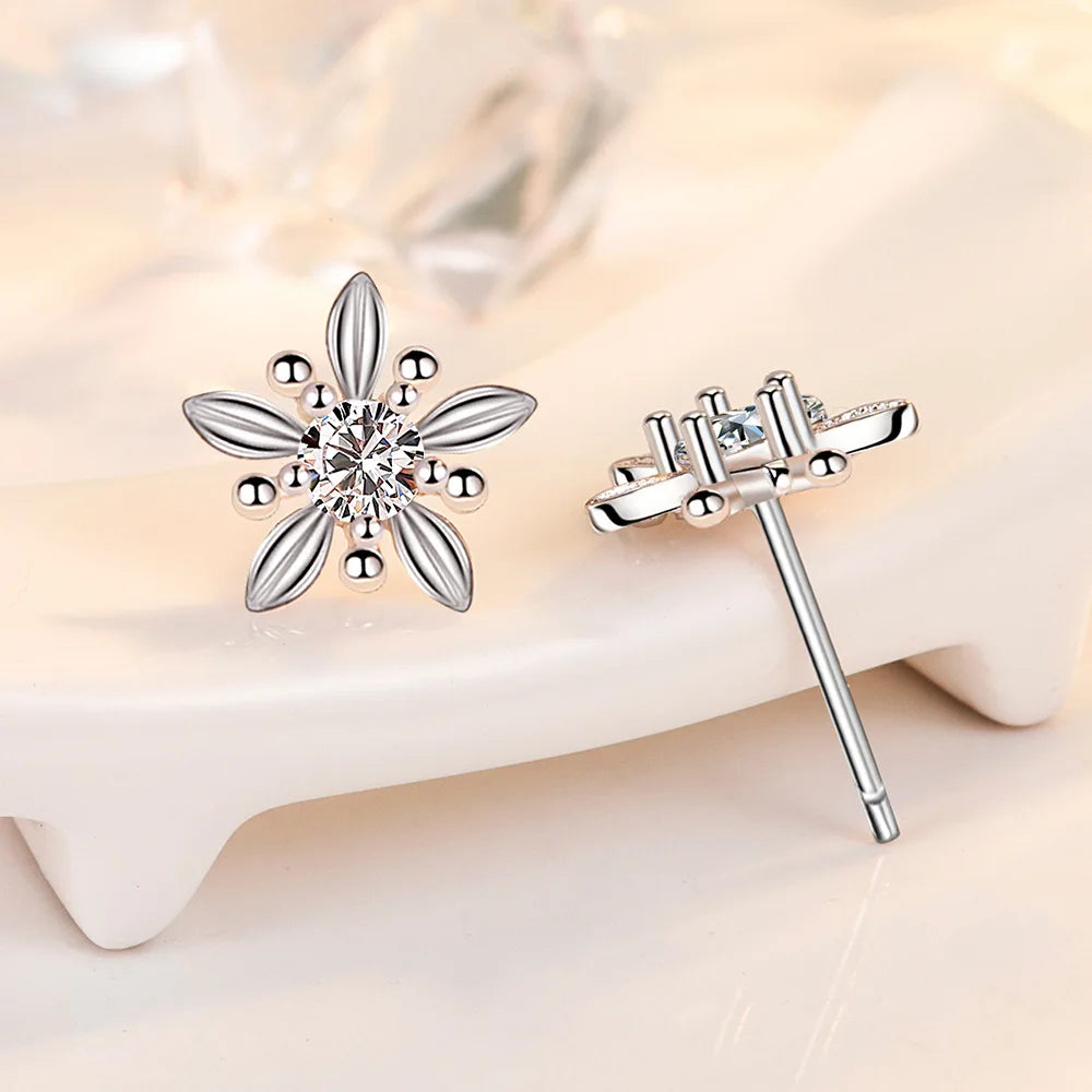 925 Sterling Silver Jewelry Women Fashion Cute Tiny Clear Crystal CZ Stud Earrings Gift for Girls Teens Lady R003