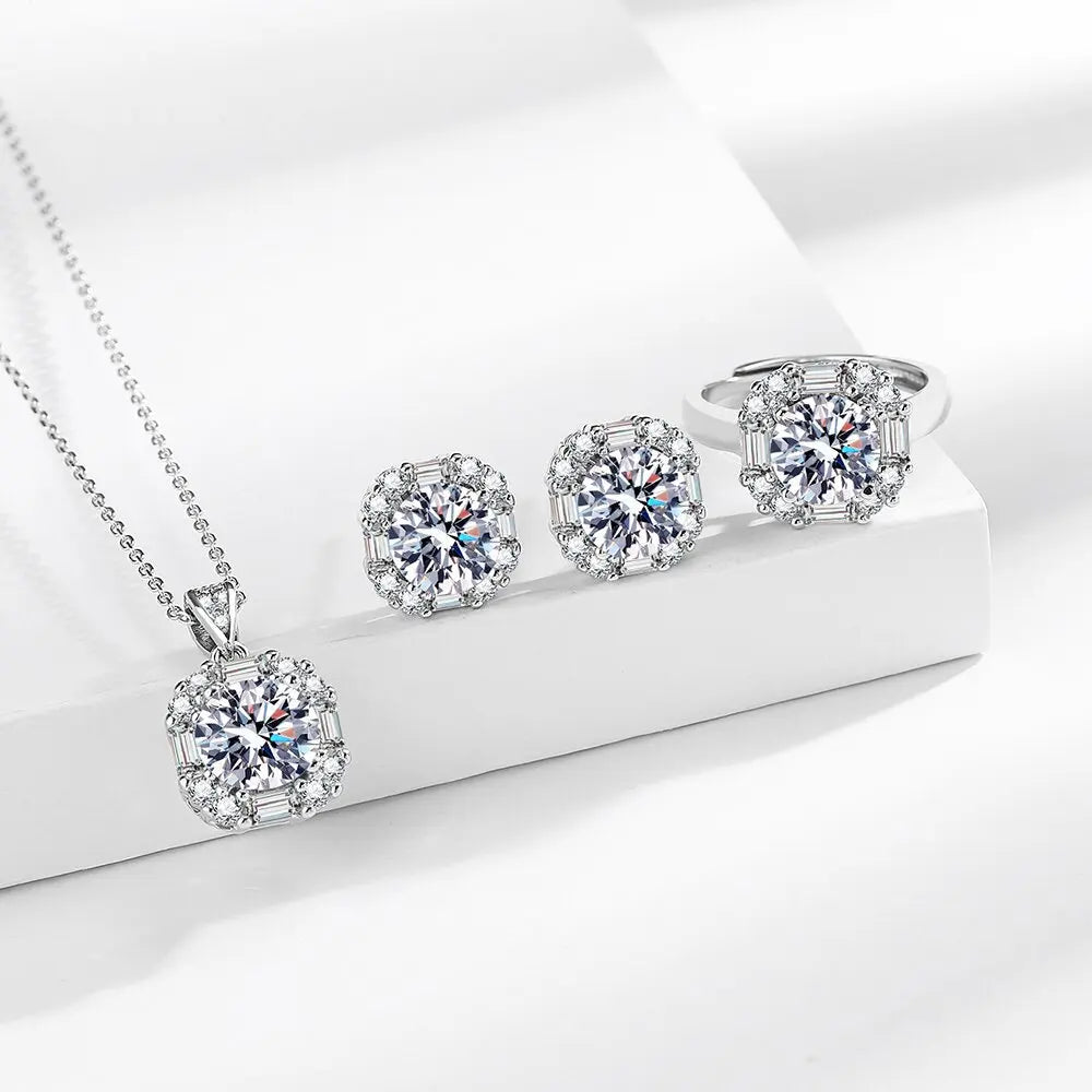 925 Sterling Silver Jewelry Sets For Women Heart Zircon Ring Earrings Necklace Wedding Bridal Elegant Christmas