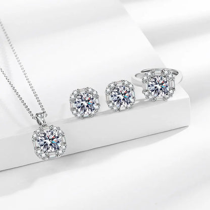 925 Sterling Silver Jewelry Sets For Women Heart Zircon Ring Earrings Necklace Wedding Bridal Elegant Christmas