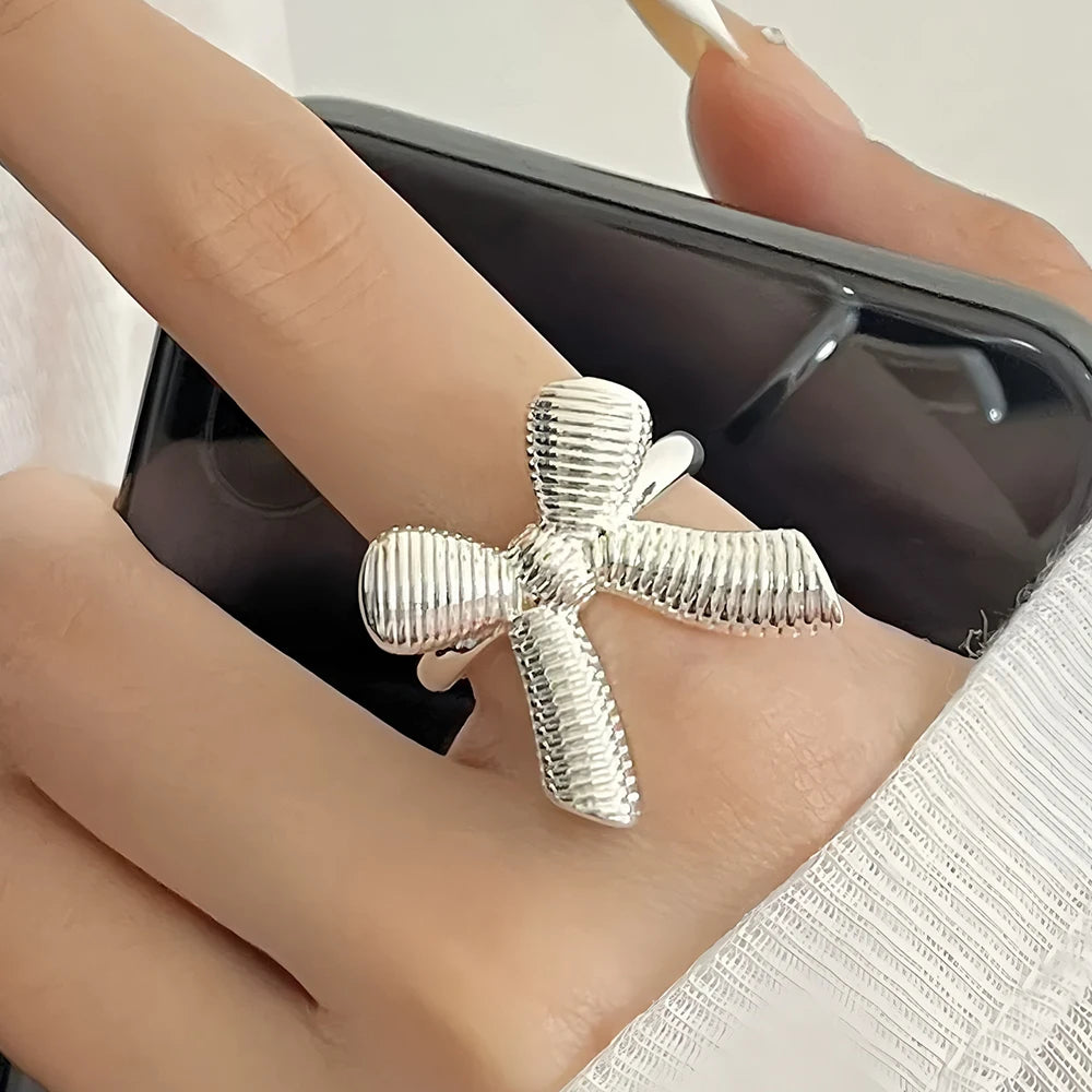 925 Sterling Silver Flower Lace Ring Korean Fashion Opening Inlaid CZ Adjustable Rings Valentine's Day Gift