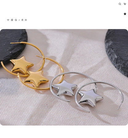 Elysium Trendy Stainless Steel Round Sleek Star Huggie Earrings for Women Prevent Allergy Metal Temperament Fashion Jewelry Gift