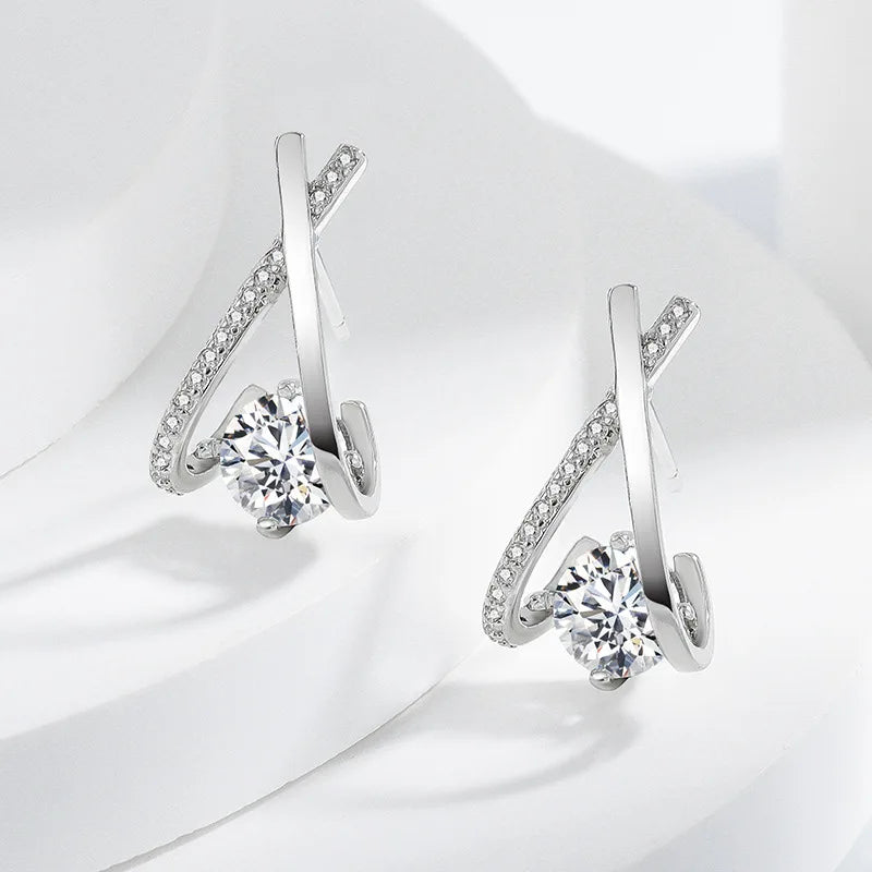 925 Sterling silver needle Earrings Fashion High Quality Jewelry Double Row Crystal Zircon Round Stud H570