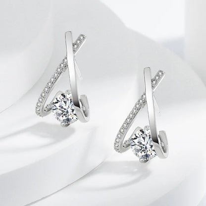 925 Sterling silver needle Earrings Fashion High Quality Jewelry Double Row Crystal Zircon Round Stud H570