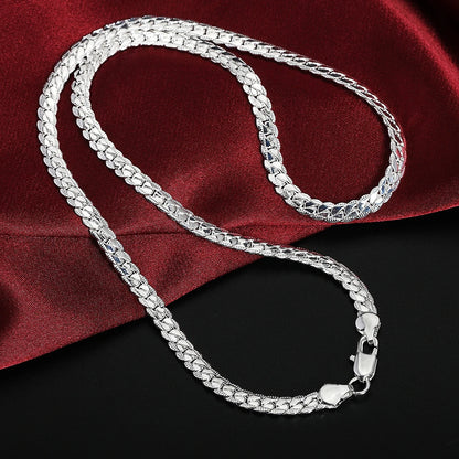 925 Sterling Silver 8/16/18/20/22/24 Inch 6mm Side Chain Necklace Bracelet For Woman Men Fashion Charm Wedding Jewelry