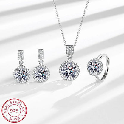 925 Sterling silver Cute Solid Christmas gift noble fashion elegant women shiny crystal CZ necklace earring ring jewelry Set